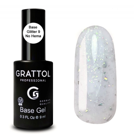 Grattol Rubber Base Glitter NO HEMA 09 Marble - База камуфлирующая с глиттером, 9 ml